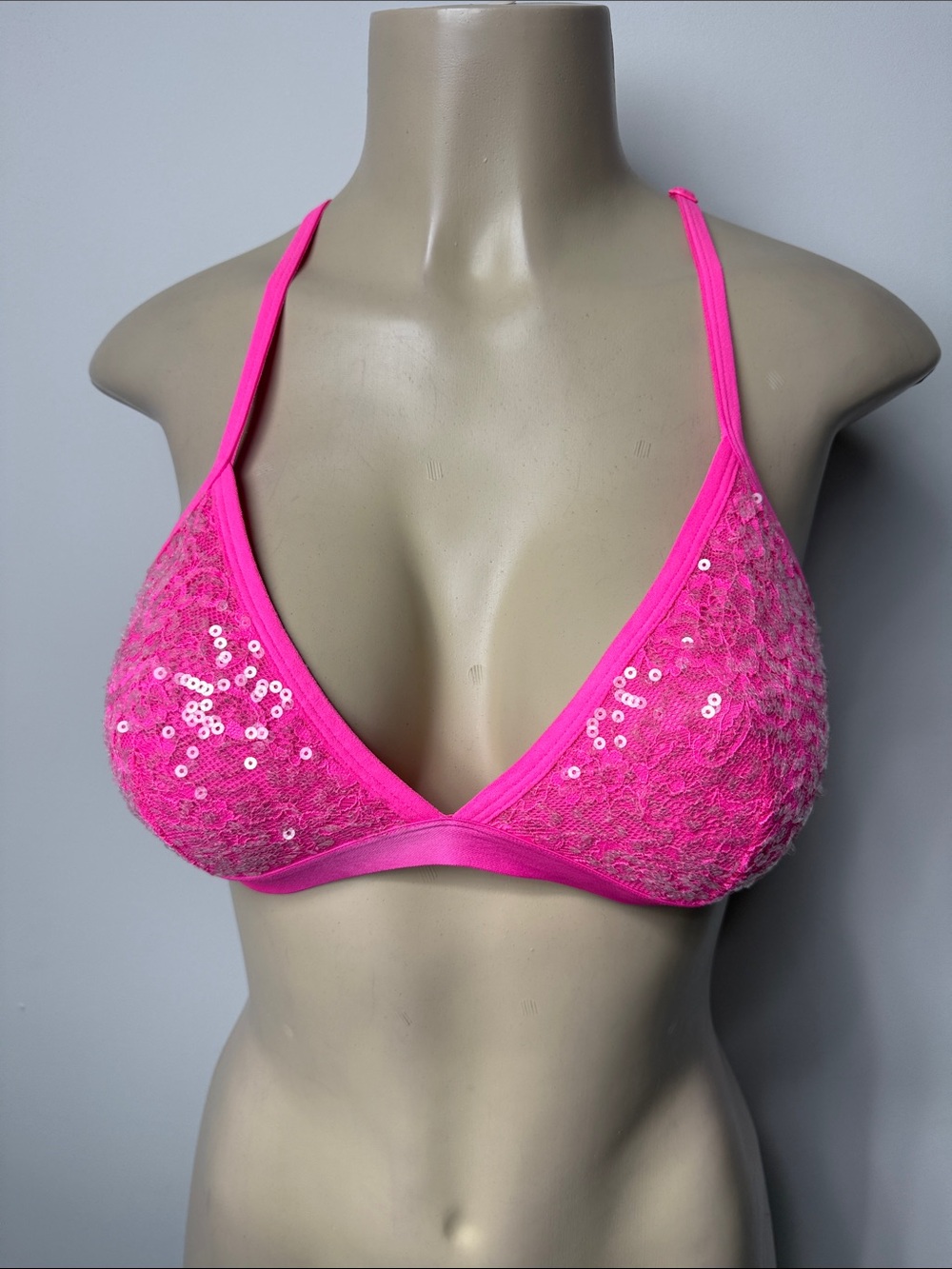 PINK Victoria's Secret Neon Pink Sequin Lace Bralette